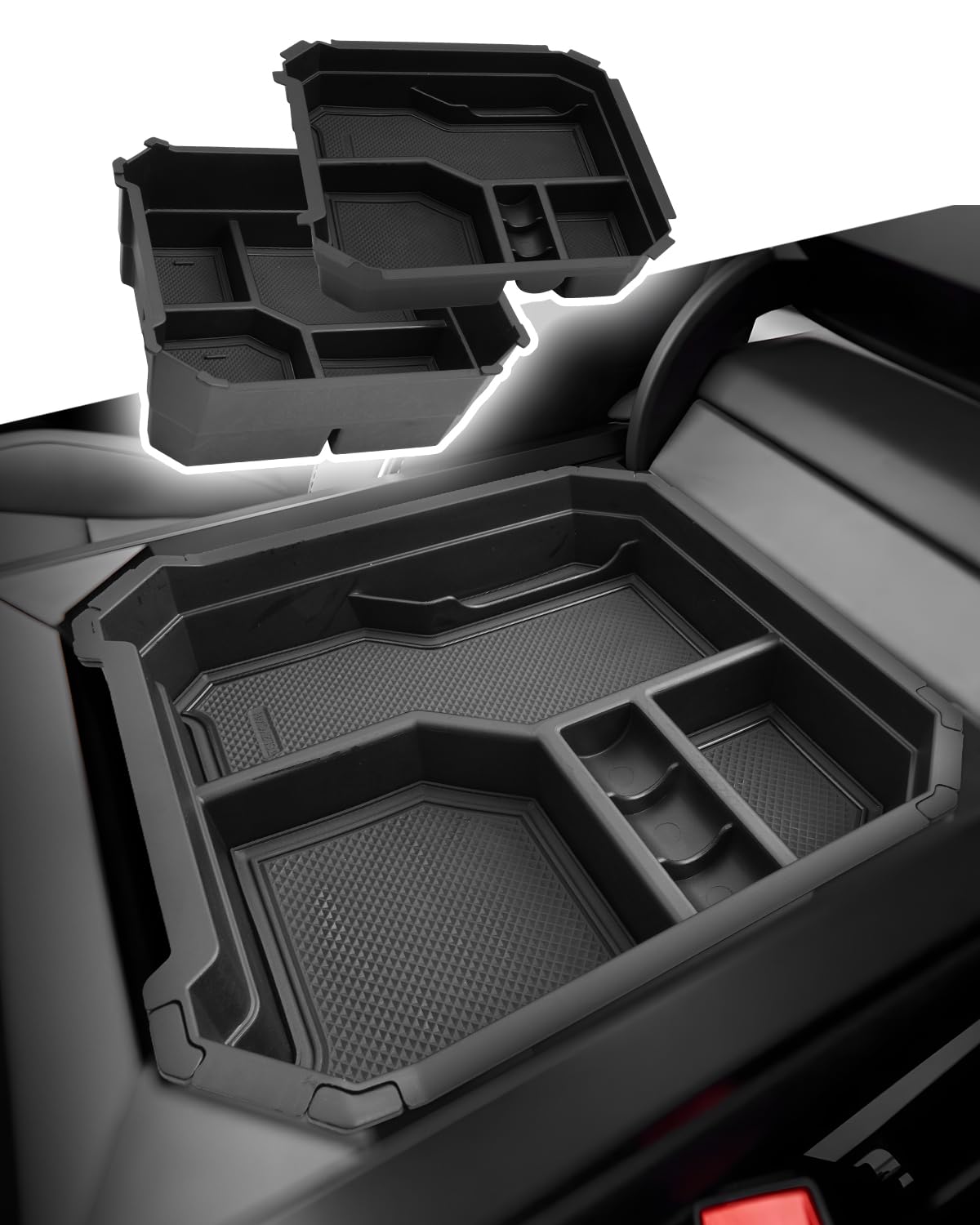 Double Layers for 2024 2025 Tesla Cybertruck Center Console Organizer Tray for Cyber Truck 2024 2025 Accessories Armrest Storage Box Insert Tray for Cybertruck Arm Rest Middle Organizer