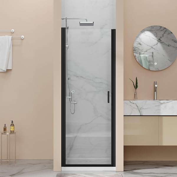 28-34 Tempered Glass Shower Door, Pivot Swing Shower Glass Door, Foldable