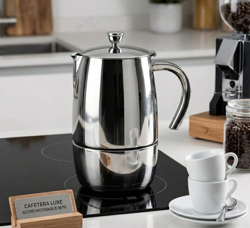 Suinga Cafetera Profesional Inox Luxe | Cafetera Italiana 10 Tazas Inducción | Cafetera Espresso | Apta para todo tipo de cocinas