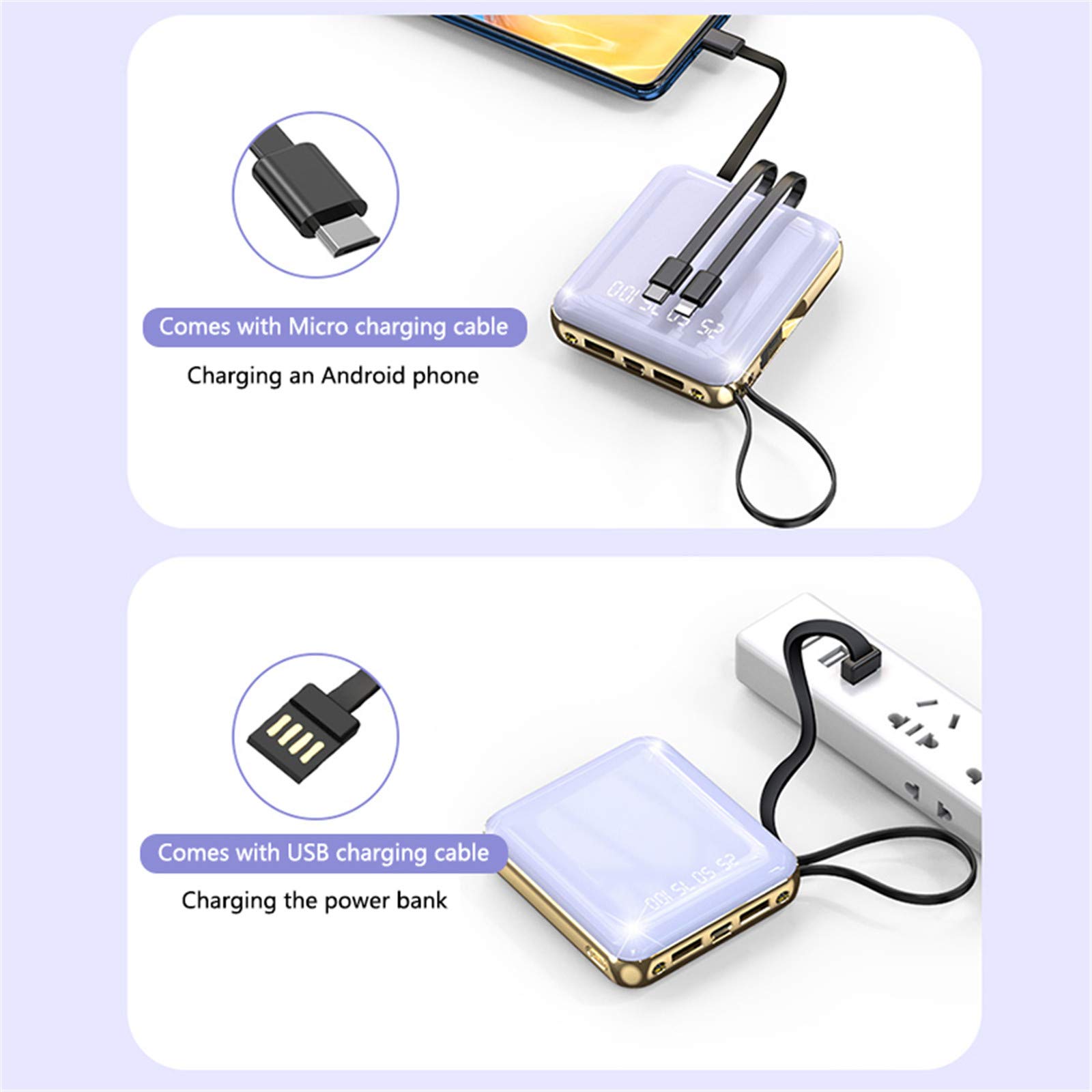 Mini Power Bank, 20000Mah Specchio Schermo LED Display Poverbank Caricabatteria Esterna Portatile Powerbank,Viola