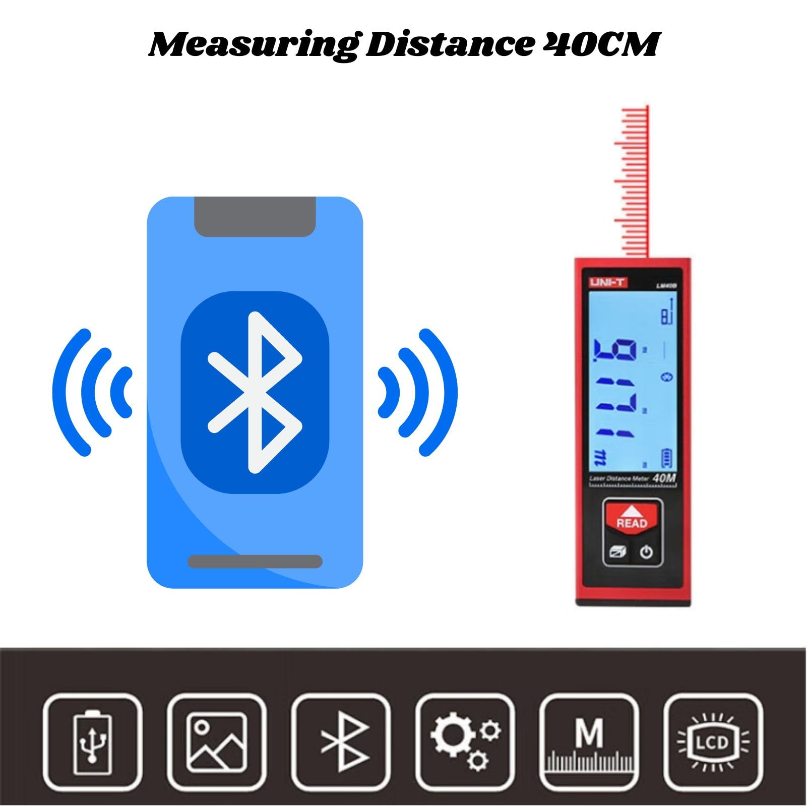 Jadeshay Range Finder Mini Bluetooth Laser Rangefinder Medidor de Distancia Digital Cinta métrica portátil de Mano(LM40B)