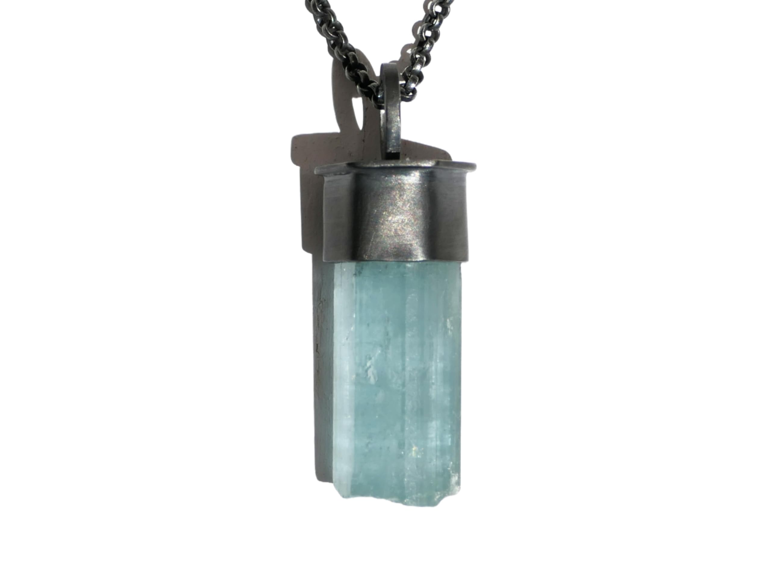 big aquamarine pendant black silver pendant aquamarine anniversary gift, mens crystal pendant, raw aquamarine crystal pendant, gift for men