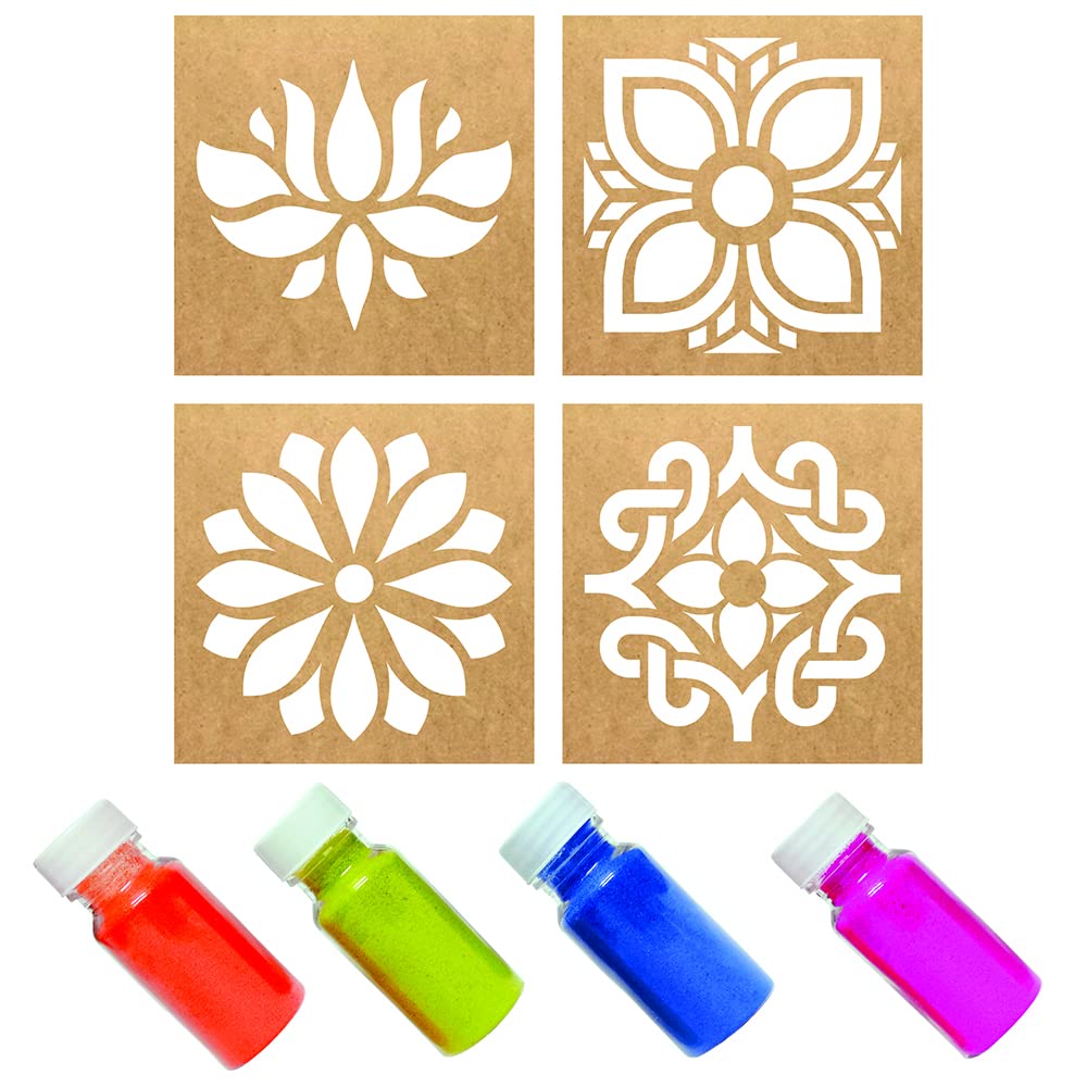 MustHaves Wooden Rangoli Stencils with Color Rangoli Making Kit with Rangoli Colour for Diwali Decoration (Stencils 4 pcs-4x4 inches, Rangoli-4 Colors, Total 100gm) (WSC-44R) (B0BFCG6L1C) Amazon Price History, Amazon Price Tracker