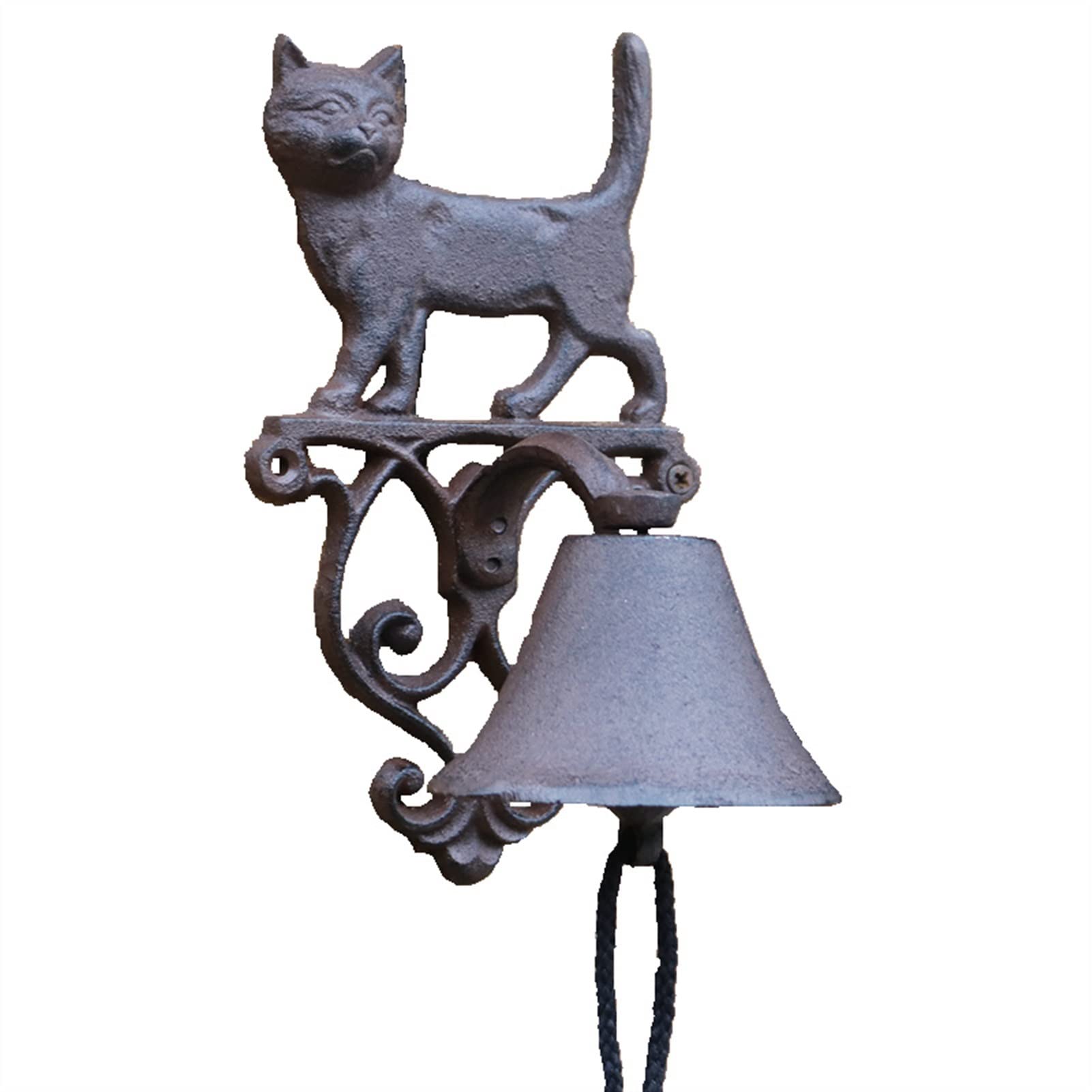 doorbell, Wall Hanging Doorbell Rustic Cat Cast Iron Garden Decor Hand Cranking Bell