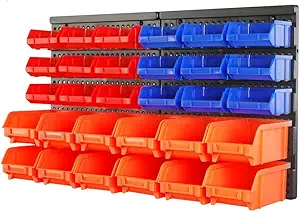 HORUSDY Wall Mounted Storage Bins Parts Rack 30PC Bin Organizer Garage Plastic Shop Tool, Tools for Men Tools Gift