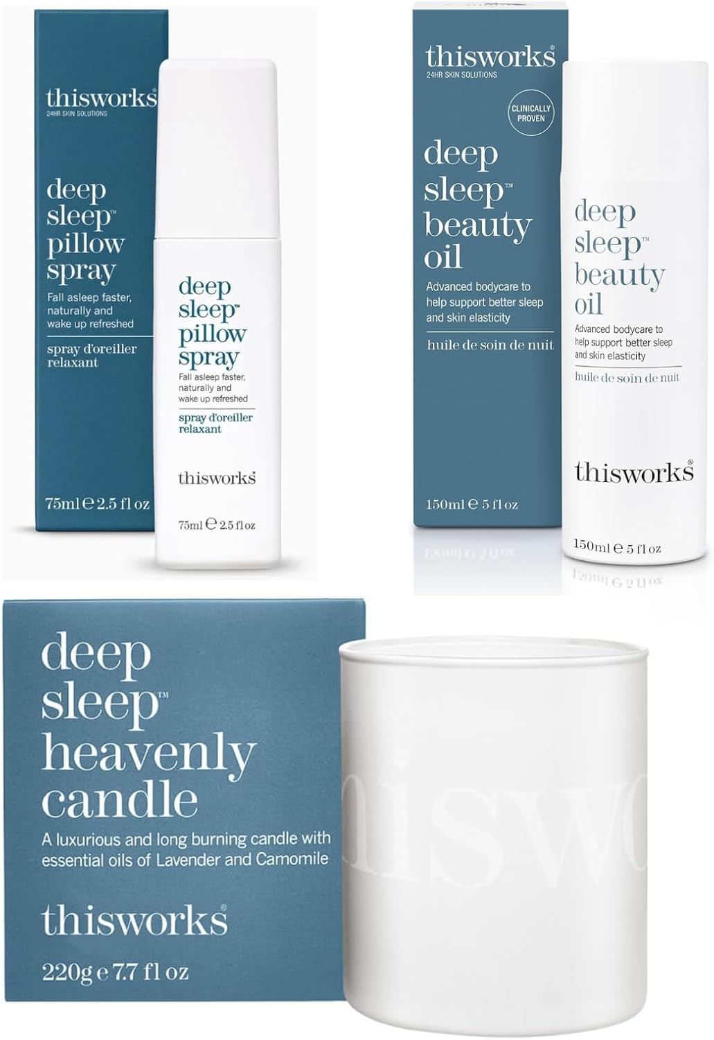 This Works Deep Sleep Ritual Bundle – Pillow Spray, Heavenly Candle & Beauty Oil