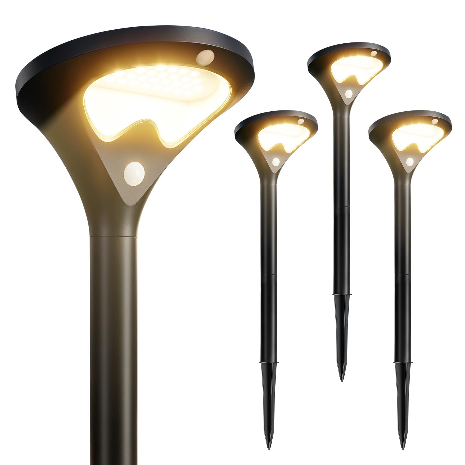 Solarlampen für Außen 6 Pack, Garten Solarleuchten mit Bewegungsmelder, 550LM Moderne 3 Lichtmodi, Helle 26 LEDs Warmweiß, IP65 Wasserdichte Solarleuchten für Außen, Hof, Rasen, Terrasse, Weg