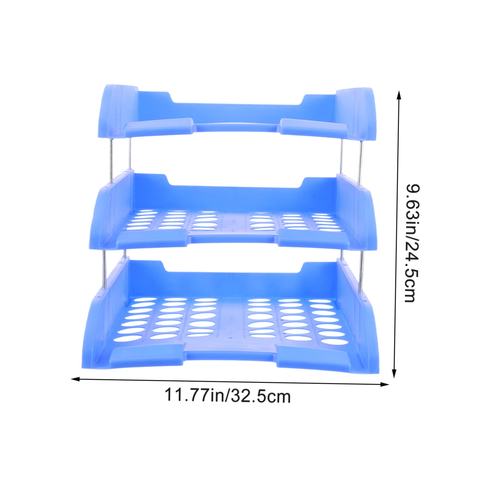 Organizzatore Documenti Scrivania 3 Livelli in Plastico Blu, Vaschetta Portadocumenti Portatile per Ufficio e Casa, Supporto File per Documenti e Lettere