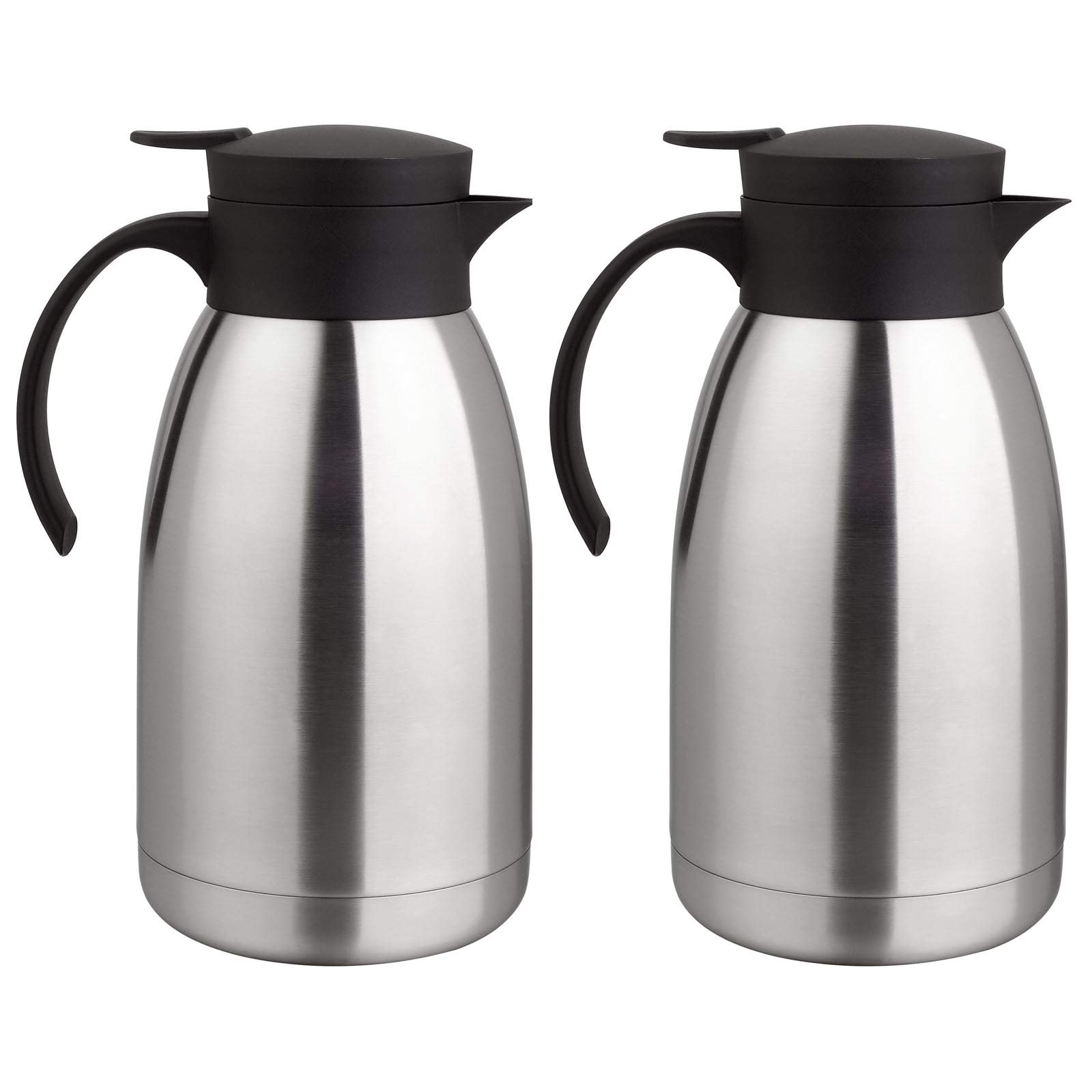 HAC24 2er Set Thermoskanne Kaffeekanne Edelstahl 2 Liter Isolierkanne Teekanne Thermo Kaffee Tee Kanne Einhandautomatik