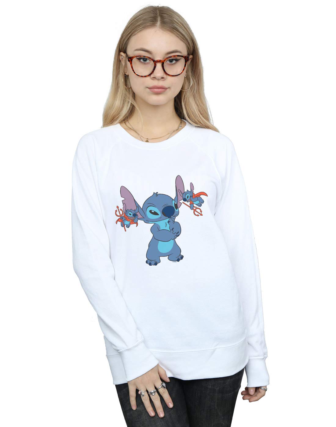 Absolute Cult Women's White Disney Lilo And Stitch Little Devils Sweatshirt Large