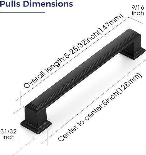 Miniatura 2 de Paquete de 30 tiradores cuadrados para gabinetes de cocina, tiradores de cajón de 5 pulgadas, manijas de gabinete negro mate, accesorios de gabinete