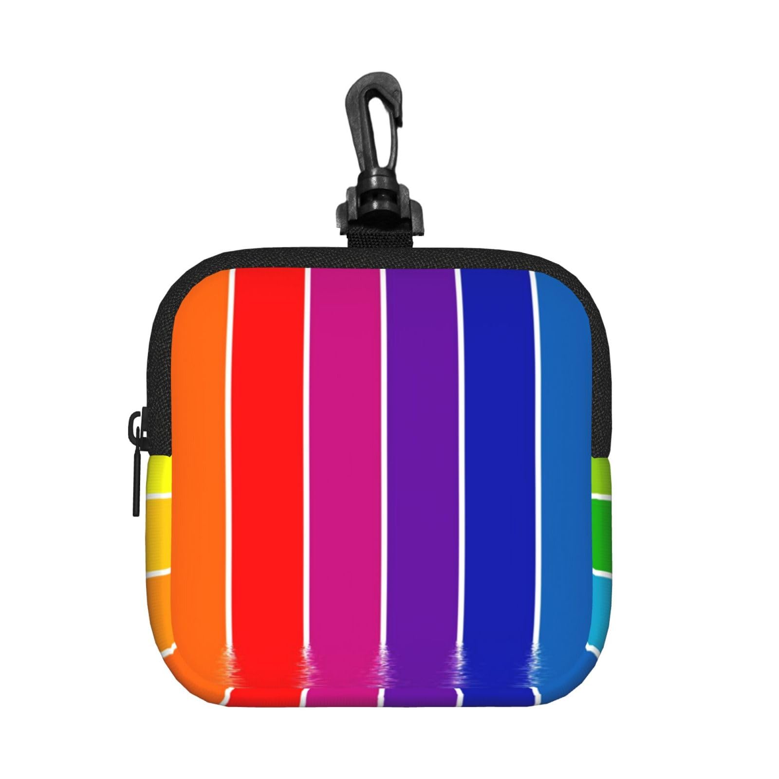 Ercgad Unisex Black Rainbow Striped Print Square Storage Bag Travel Toiletry Cosmetic Organizer Pouch Lightweight Reusable