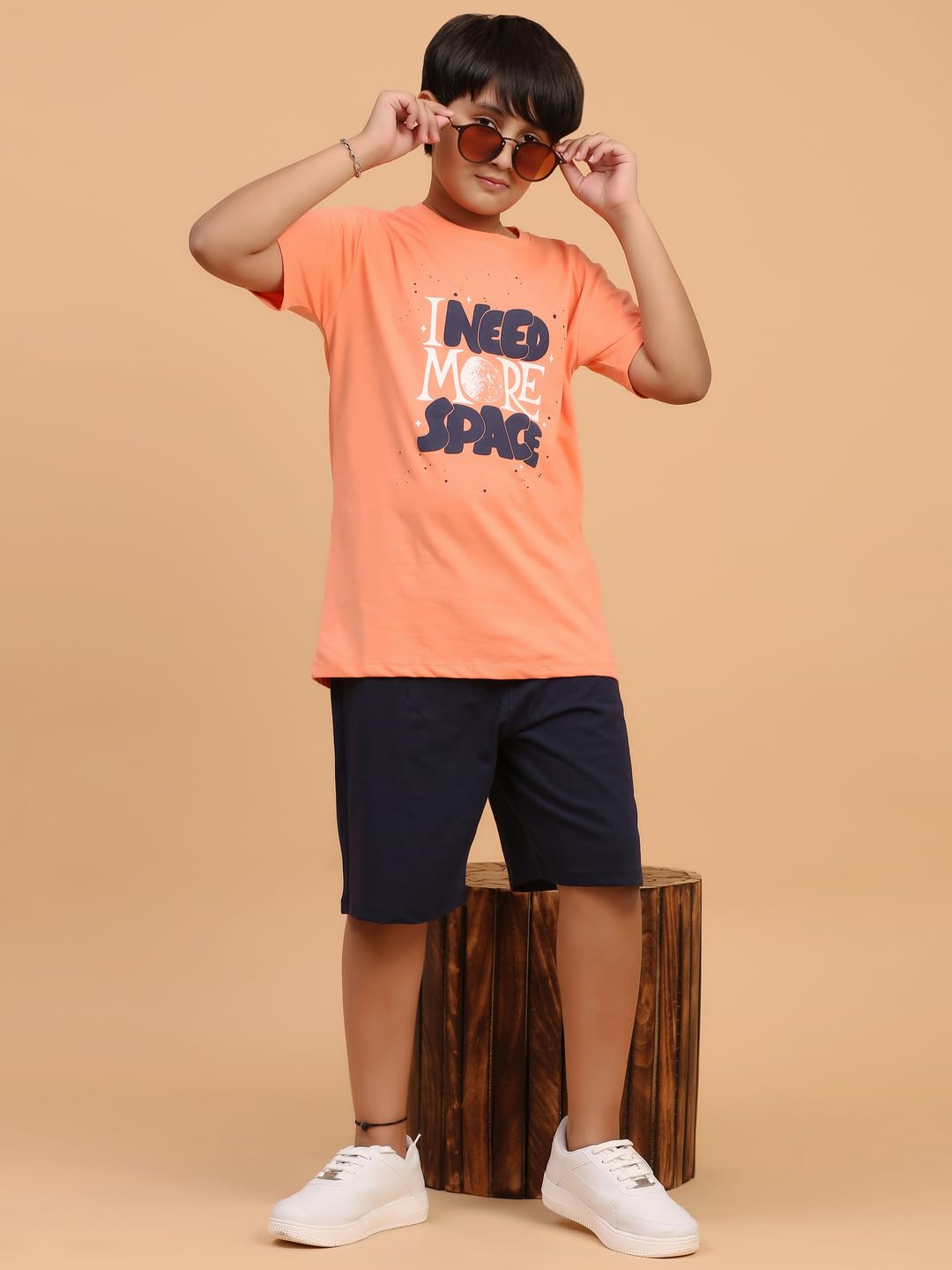 Ninos Dreams Boys Cotton T-shirt & Shorts Coord set (8-10 years, Orange) - Image 3 thumbnail