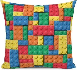 Kids Building Block Toy Throw Pillow Covers，Abstract Colorful Toy Brick Geometric Print Pattern Throw Pillow Covers for Couch Sofa Bed Living Room Home Decor 18 X 18 in - Buy now