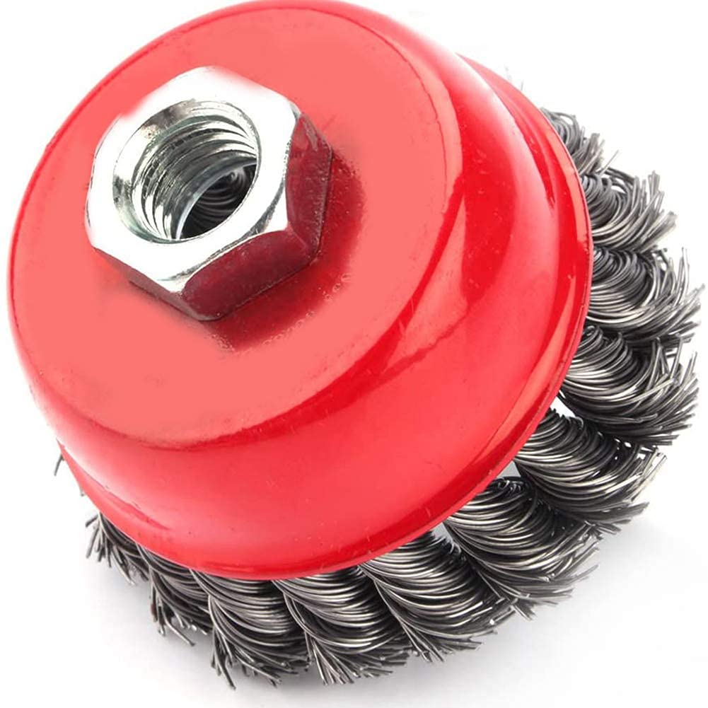 Brosse Métallique pour Perceuse, 4 Pièces, M14 75mm, Brosse Conique en Acier Torsadé, Accessoire Meuleuse d'Angle, 12500 TR/Min