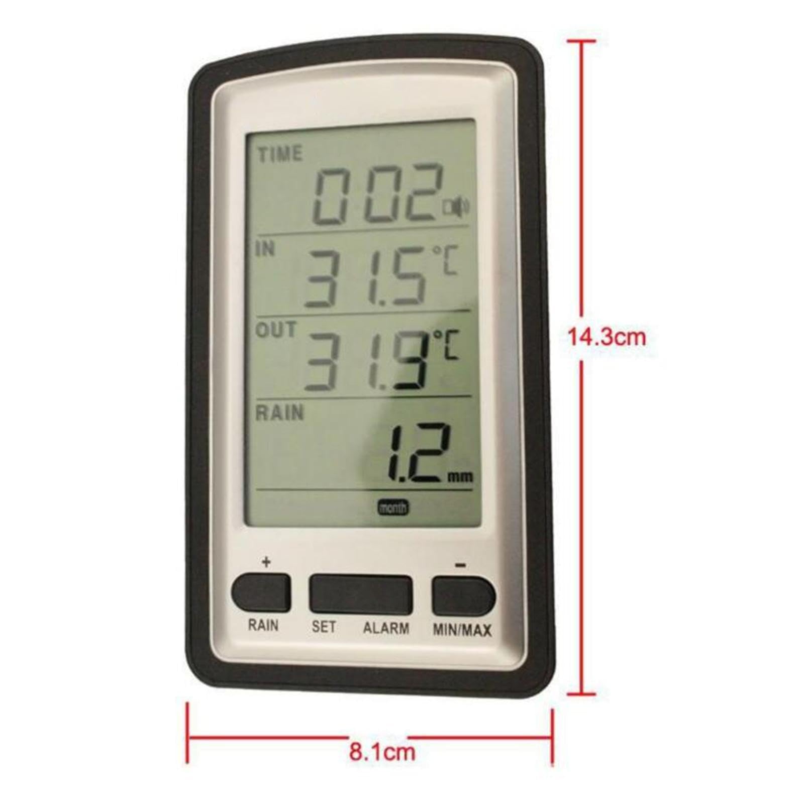 Regenmesser Kabelloser Regenmesser mit Niederschlagsmessung Digitalem Display Temperaturanzeige Uhr Wetterfest aus für Garten Balkon