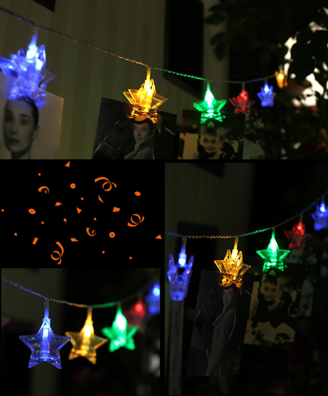 Światła ogrodowe, klipsy fotograficzne, łańcuch świetlny LED, drut miedziany, wiszące łańcuchy świetlne, klipsy gwiazdowe, wyświetlanie zdjęć, lampa otoczenia na prezenty, Boże Narodzenie, do sypialni
