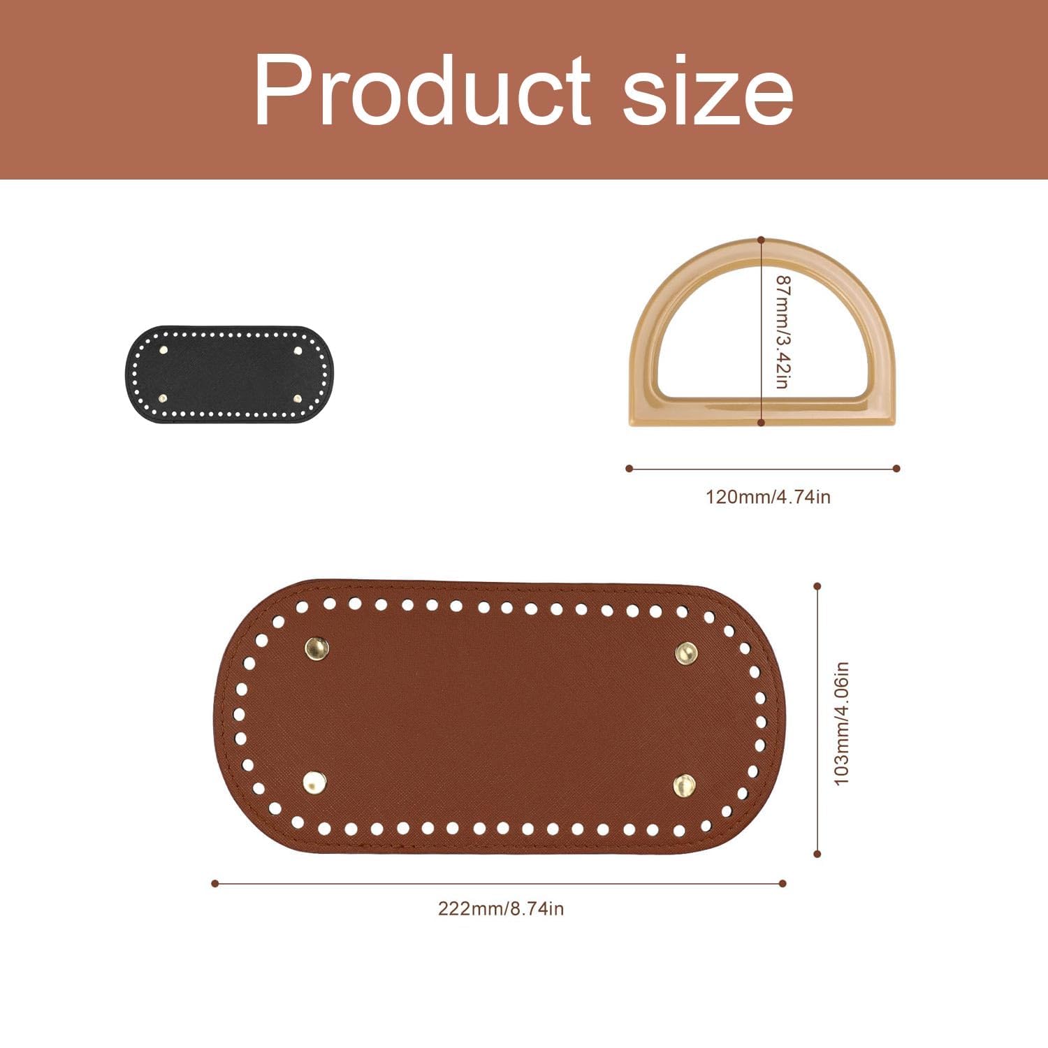 2 Fondi Per Borse All'Uncinetto In Pelle 22x10 Cm Con Manico In Resina – Kit Fai Da Te - 3