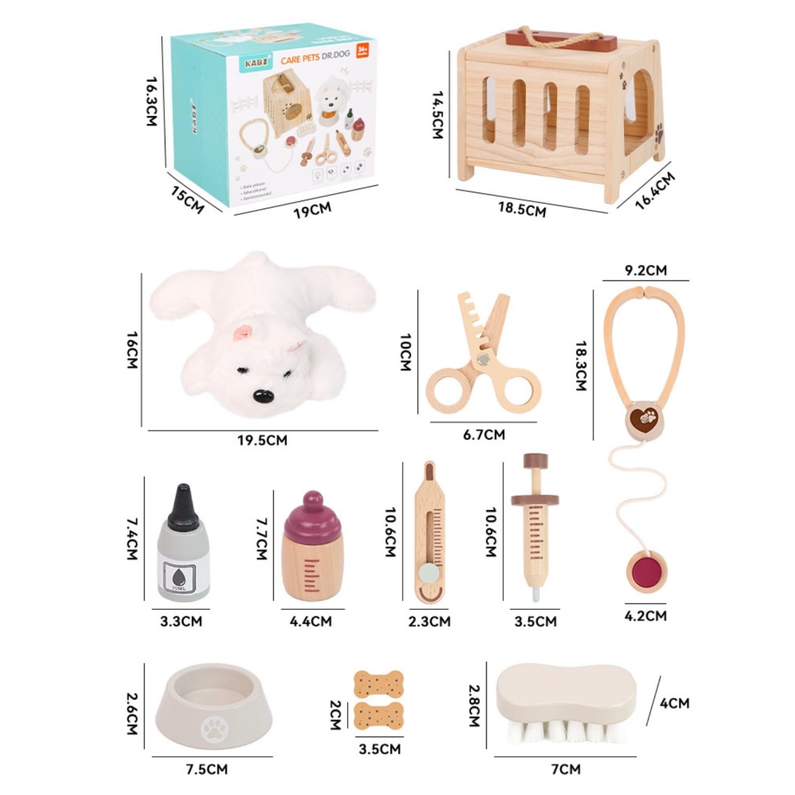 Amagogo Gioco Veterinario Bambini Kit Dottore Animali Valigetta Legno Portatile Pupazzo Peluche Accessori Medici Ciotola Spazzola Narrazione Creativa Adatto