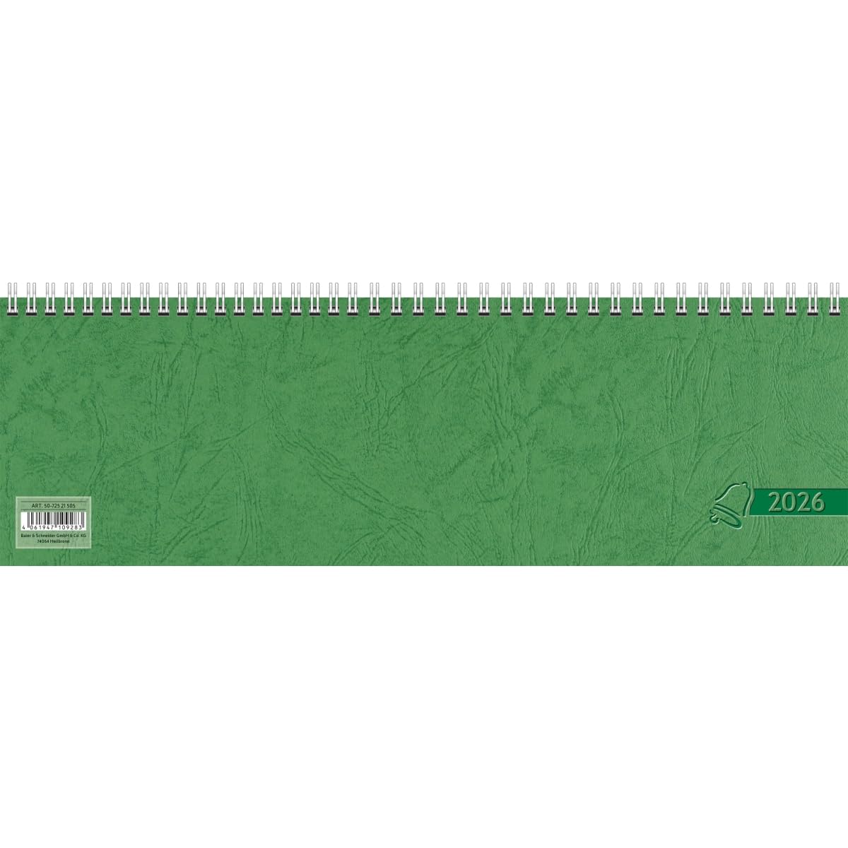 Glocken Querterminbuch 2026 – Grün, Karton, Querformat (326 × 102 mm)