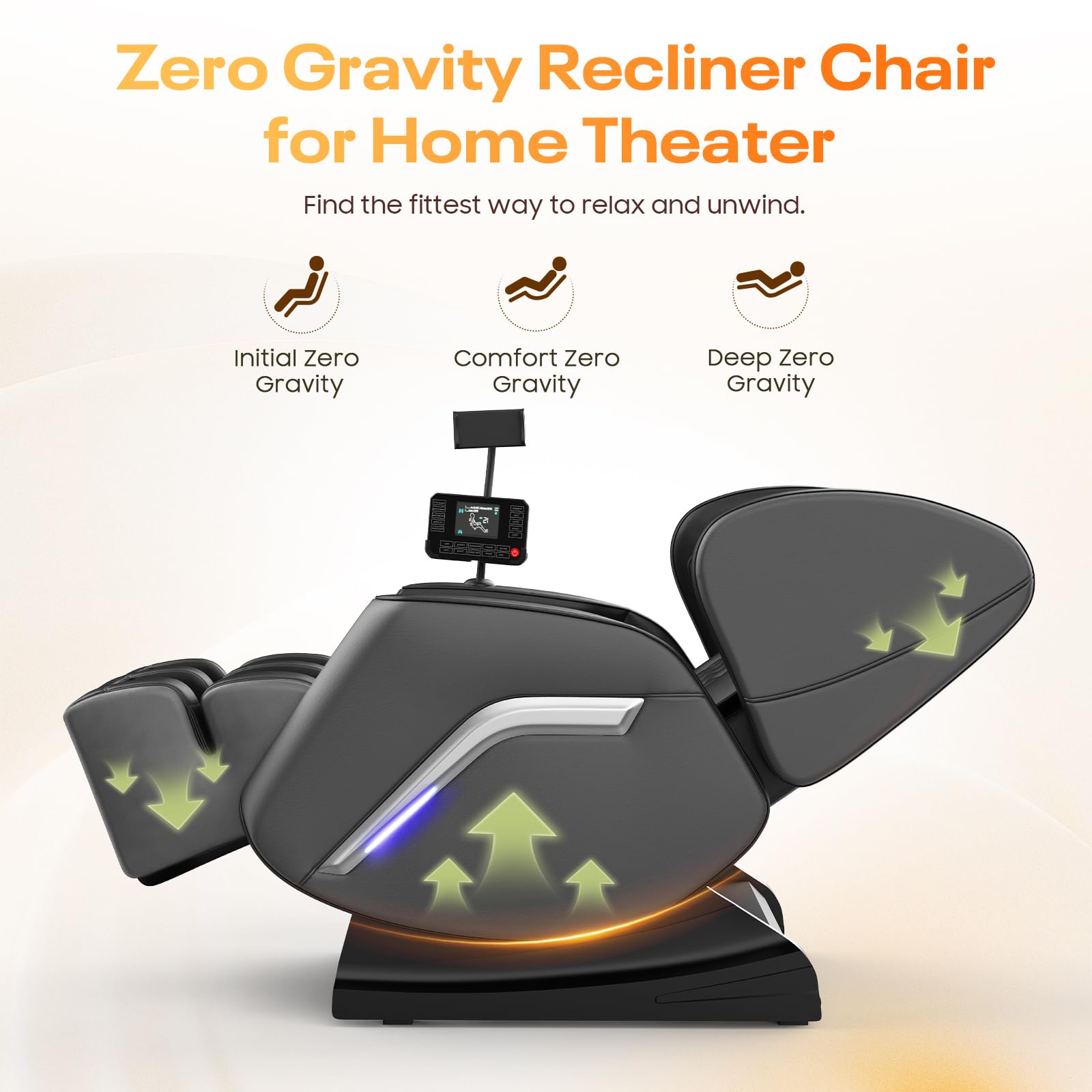 Sillón de Masaje con 14 Rodillos,9 Airbags, Calefacción para Espalda y Piernas, Masaje de Pies, Altavoces Bluetooth, Control por Teléfono Inteligente, Panel táctil,Sillón para Todo el Cuerpo