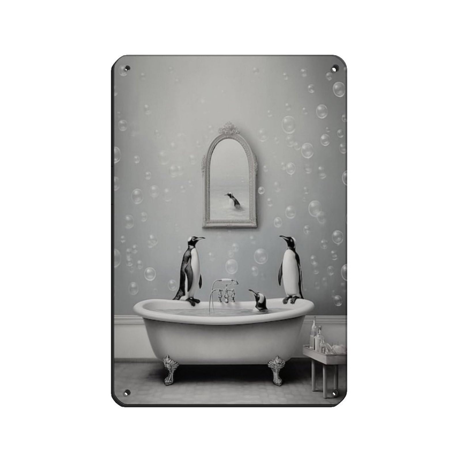 Adorable Penguins in Tub Bathroom Art Poster Retro Poster Metal Tin Sign Chic Art Retro Iron Painting Bar People Cave Cafe Family Garage Poster Wall Decoration 8x12inch(20x30cm)