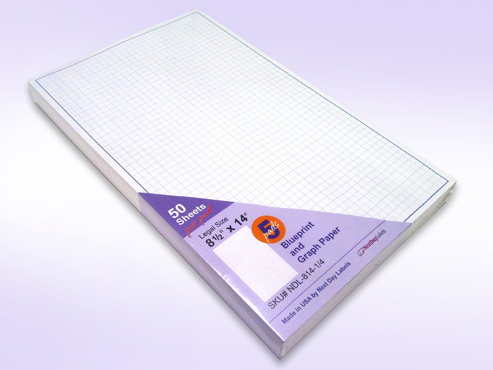 81/2 x 14" / Quadrille Grid Blueprint and Graph Paper (5 Pads, 50