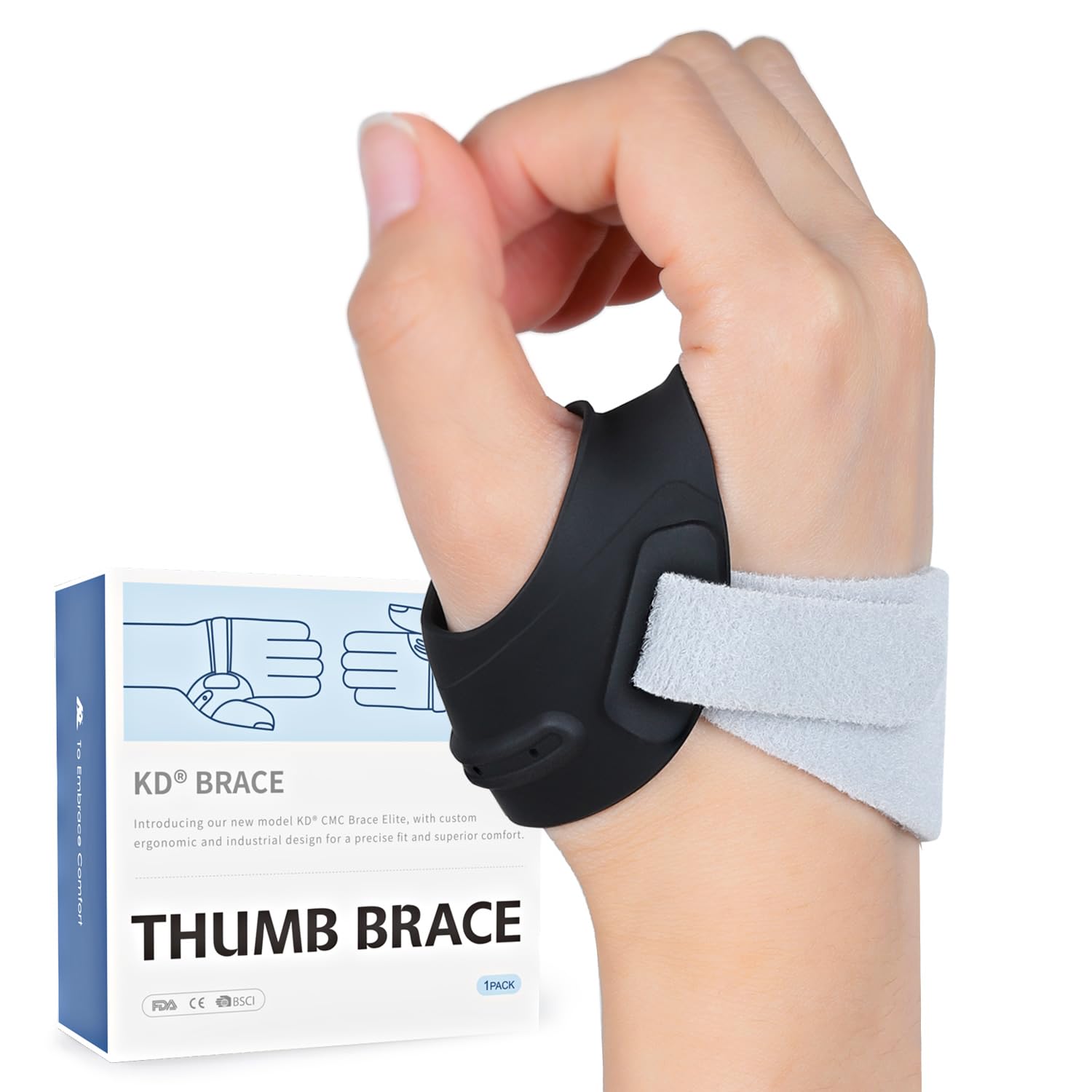 KD Thumb Brace Elite: CMC Thumb Support for Osteoarthritis and Arthritis Pain Relief - Fits Snugly Thumb Brace for Women Men (Medium, Right Hand)