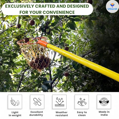 Image of Utkarsh Multipurpose Fruit Plucker (Shock Proof) with Nylon Net, Coconut Plucker & FRP Extendable Telescopic Pole, Expandable up to 12 Ft | Mango Fruit Picker, Fruit Harvester | Set of 1 PC