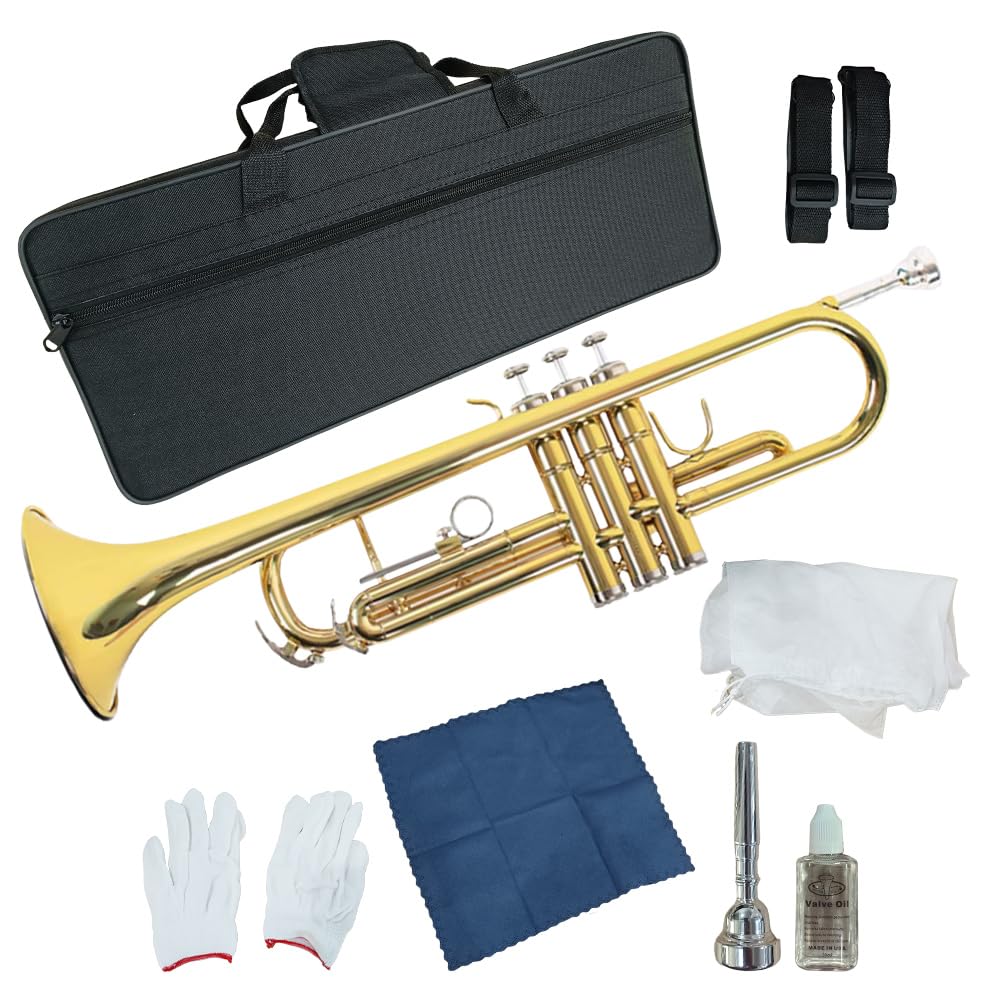 初心者用 トランペット ゴールド ケース付き Amazon | Bonarca トランペット 初心者 セット 入門 B♭ 【7点