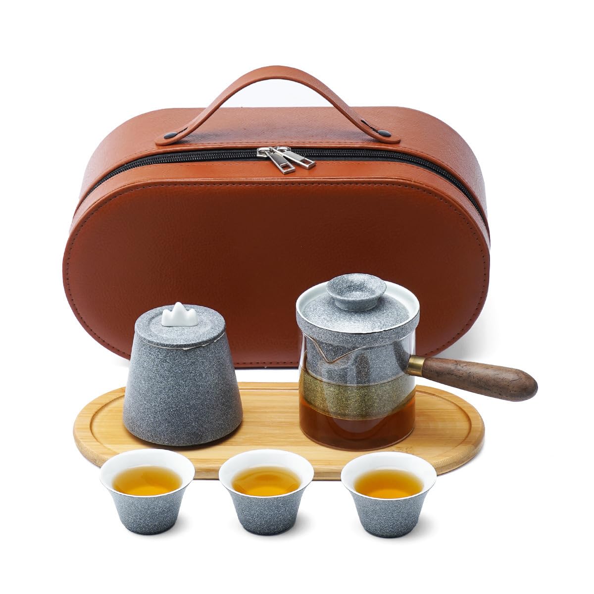Słoik na cukier ceramiczny pojemnik do przechowywania herbaty, czajniczek do domowego biura z trzema filiżankami i tacą, kreatywne przenośne pudełko na prezent podróżny na herbatę (D)