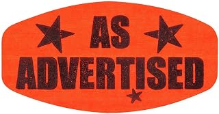 As Advertised Label Fluorescent Red Grabber Grocery Store Labels Black Imprint 