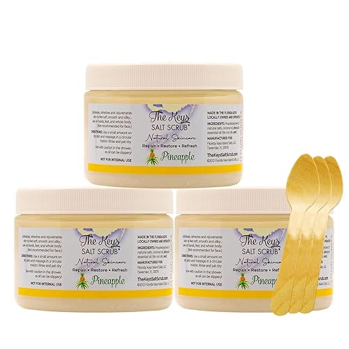Miniatura 41 de The Keys Salt Scrub -Exfoliante de sal marina - Exfoliante corporal con cuchara de madera - Exfoliante hidratante para manos, pies, baño, (3.4 onzas