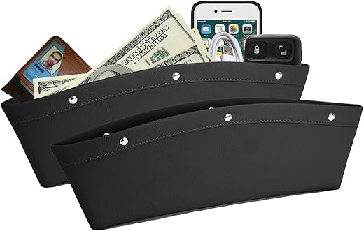 HSR 2 Set Car Seat Gap Organizer, PU Full Leather Car Seat Crevice Storage Box Universal Fit in Between Car Seat Catcher for Phone Keys Cards Pens...