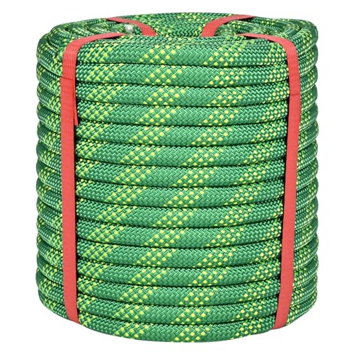Cuerda de escalada de 1/2 pulgada, 100 pies, verde, 48 hebras para trepar árboles, cuerda de arborista de 1/2 pulgada, cuerda de rapel, cuerda trenzada de poliéster de nailon estático, cuerda de toro