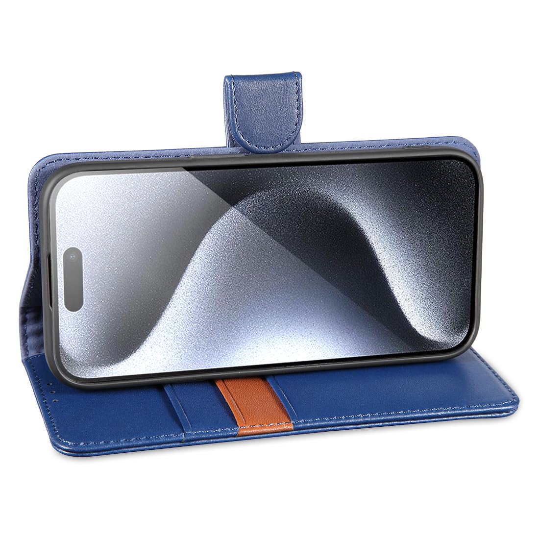 Lensun Cover IPhone 15 In Vera Pelle – Custodia Portafoglio Con Blocco RFID E Chiusura Magnetica, Marrone Scuro Retrò - 4