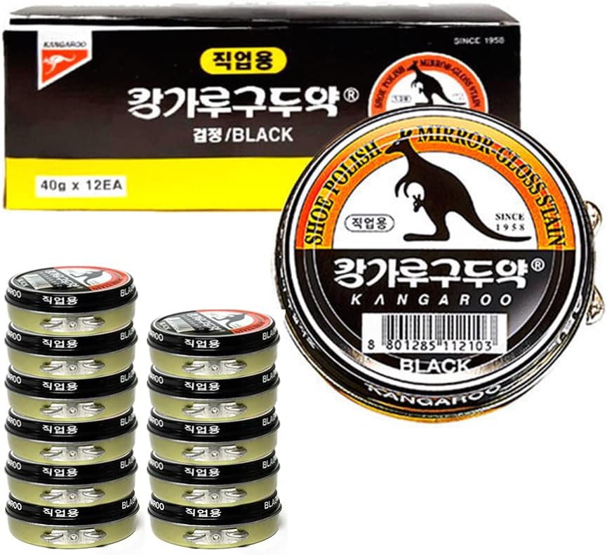 12 pcs of Kangaroo Shoe Boots Polishes Dyes Polishes Mirror-Gloss Stain Shine Wax 40g For Professional, Black Color
