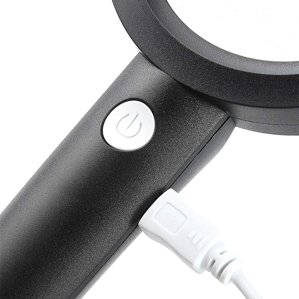 Lupa de mano con luz LED y carga USB, aumento 6X para lectura, pasatiempos, joyería e inspección de monedas