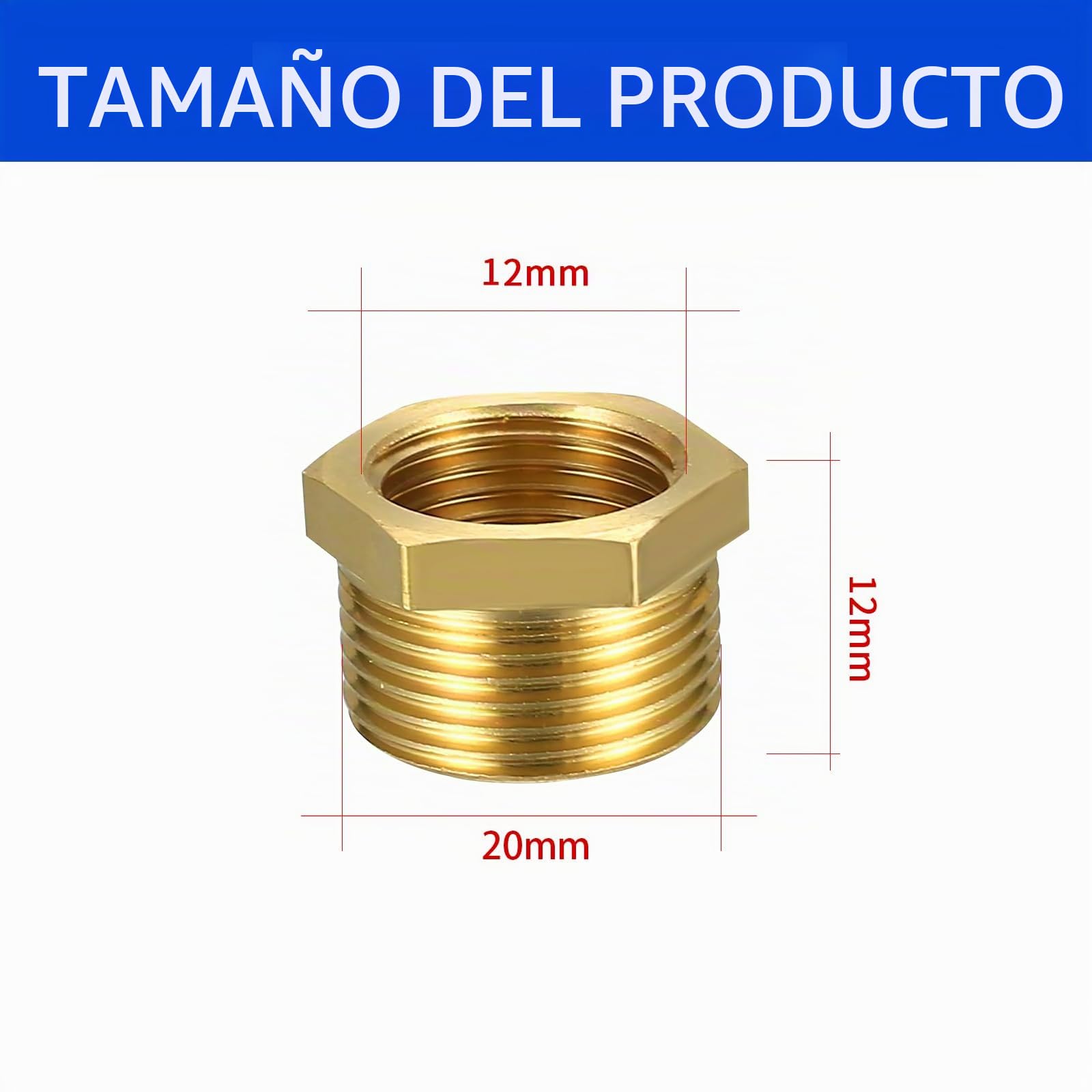 Reductor de latón adaptador 1/2 a 1/4 pulgada rosca macho hembra Ø20mm x Ø12mm accesorio tuberías agua