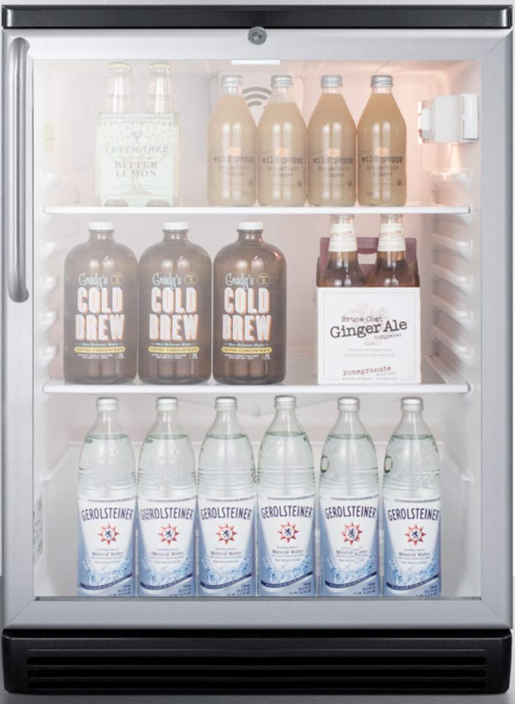 Summit SCR600BGLBITB 24"" Beverage Center with 5.5 cu. ft. Capacity Double Pane Tempered Glass Door Automatic Defrost and Adjustable Glass Shelves in Stainless Steel on Fridge.com