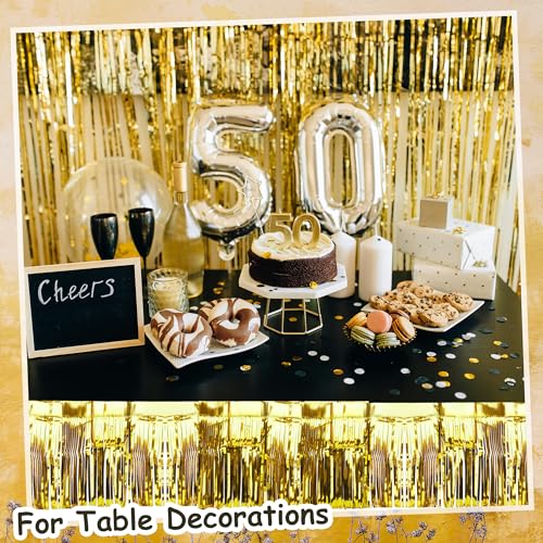 Image of 4 Pack Iridescent Float Fringe Curtains, Metallic Foil Fringe Garland Shiny Tassel Foil Float Parade Float Decorations for Trailer Car Graduation Homecoming Outdoor Indoor Party (Gold)
