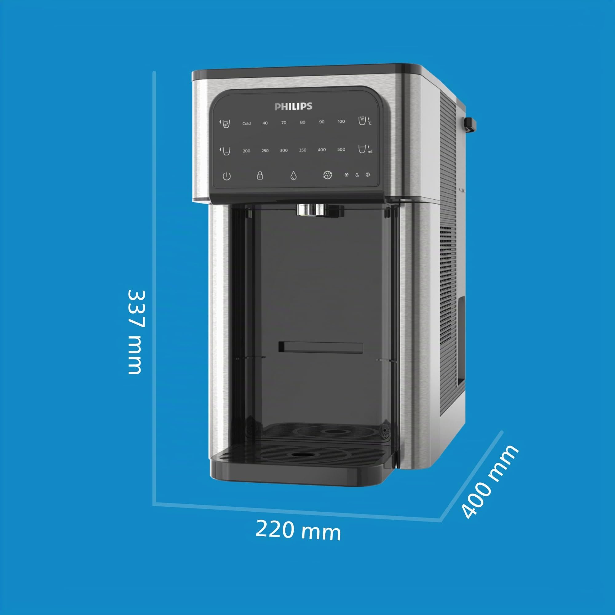 Philips Station d'eau Tout-en-Un, Distributeur d'eau filtrée Chaude et Froide, capacité de 2,8 L, 6 préréglages de température, écran Tactile