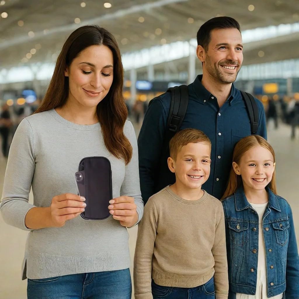 OW-Travel Etui na Paszport i Dokumenty (czarny) z ochroną RFID. Pojemne etui na paszport 4 paszporty na bilety lotnicze. Dołączone paski na nadgarstek i szyję bez użycia rąk