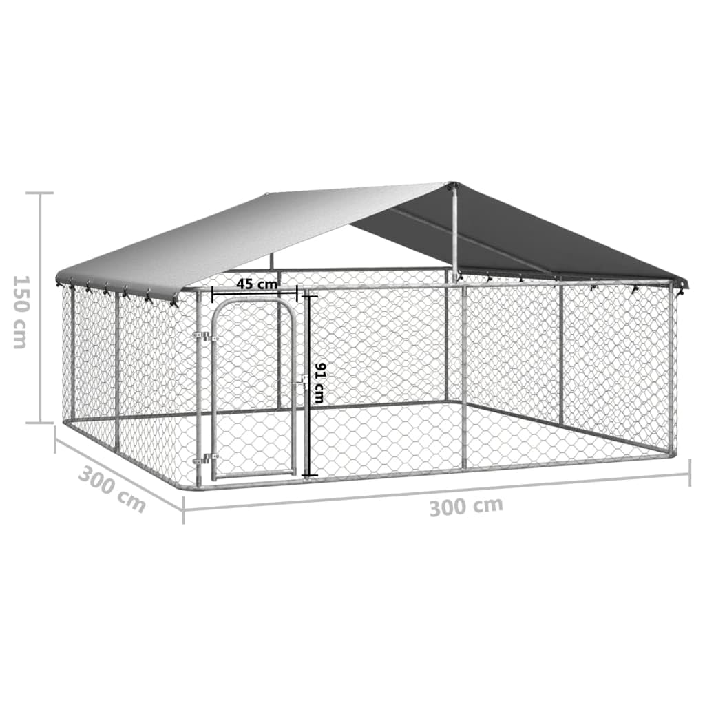 Chenil d'extérieur pour Chien, Enclos Niche Cage pour Chien Métal Chenil extérieur avec Toit 300x300x150 cm
