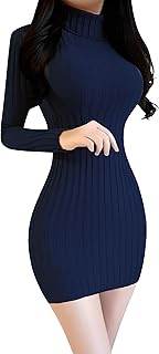 فستان قصير بأكمام طويلة - خامة مرنة ، تصميم مقاوم للتجاعيد والانكماش، بيزك تشين للبنات والنساء من ميزة
