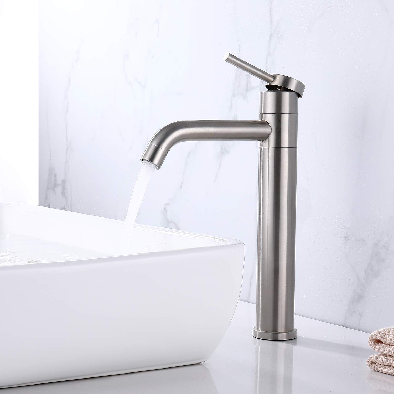Robinet de lavabo en acier inoxydable 304 mat fini chrome pour vasque haut de gamme