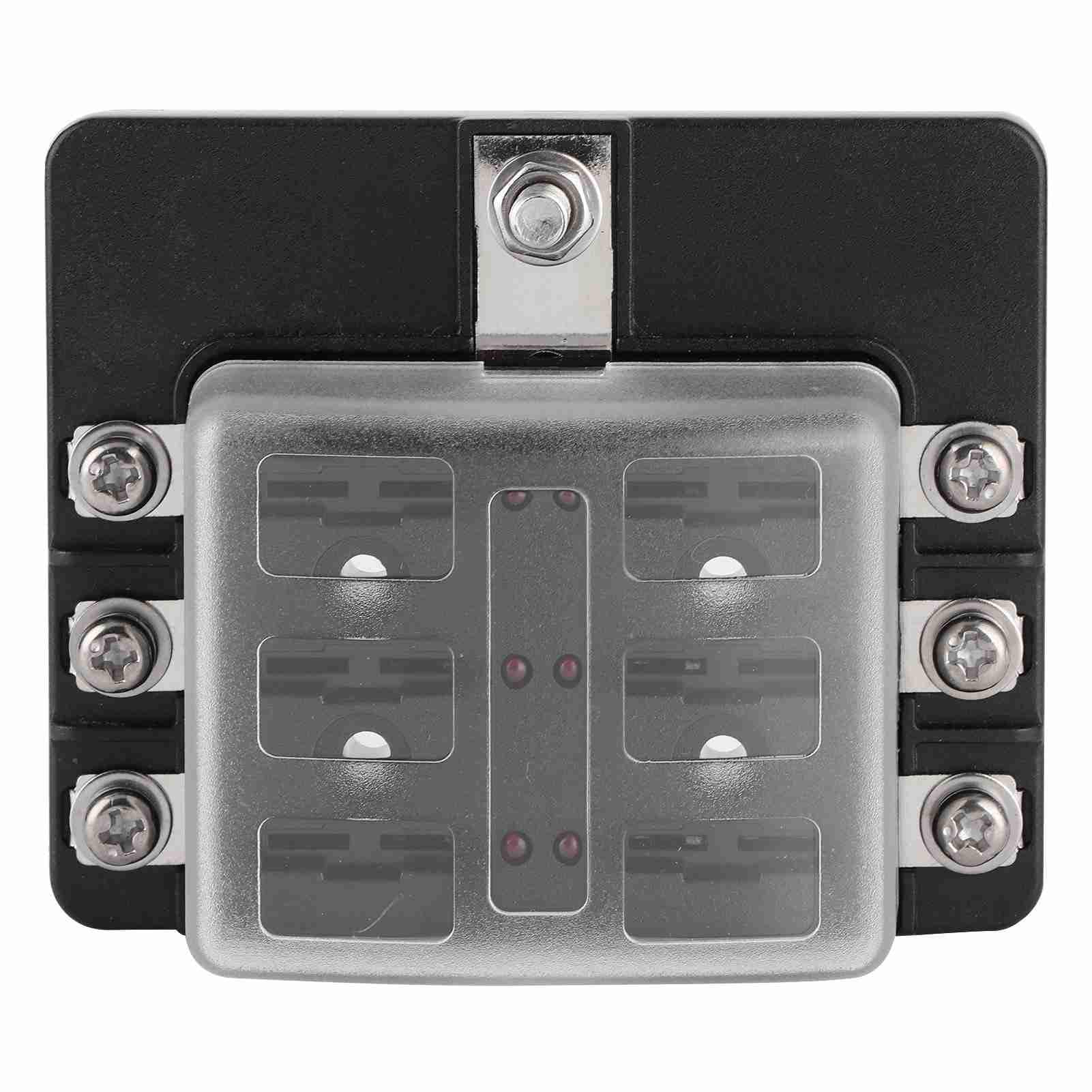 Sicherungshalter, 6-Wege-PBT-Box mit LED-Anzeige für Auto, Marine, Boot, Yacht, Hochwertig, Langlebig, Isoliert, Schwarz