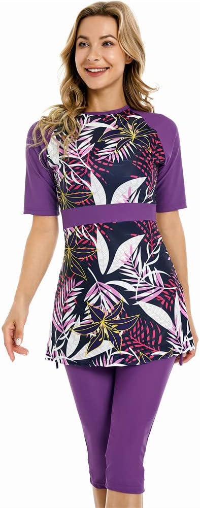Modest Swimwear for Women Short Sleeve Swimsuit Burkini Modesty Costume Rash Guard Surfing Suit Beachwear