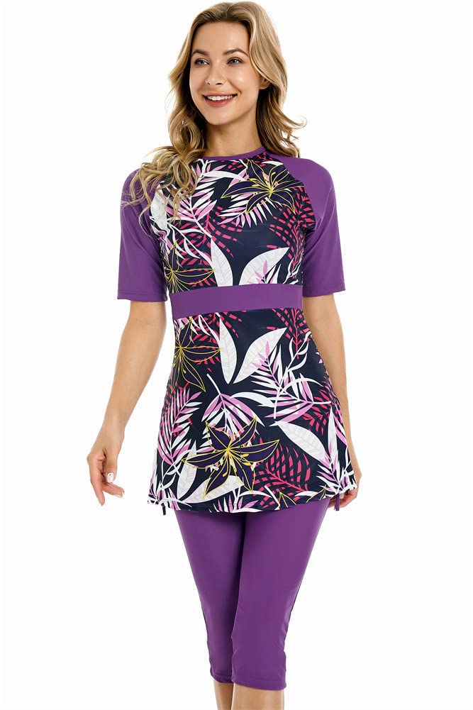 ShuoBeiter Kurzarm-Badeanzug Bescheidene Badebekleidung für Frauen Bescheidener Badeanzug Rash Guard Surfanzug Beachwear Burkini