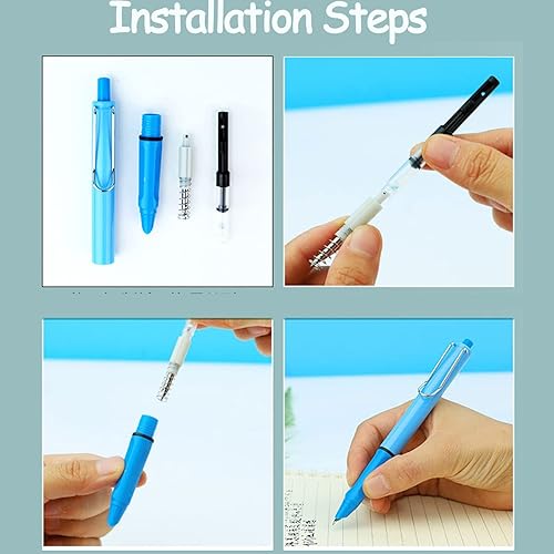 Miniatura 3 de 2023 - Pluma estilográfica retráctil para escribir, tipo prensa recargable, con 10 tintas negras, 0.015 in, pluma estilográfica retráctil extrafina,